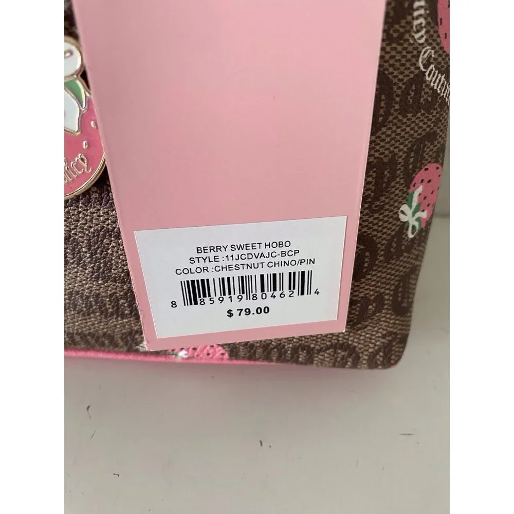 Juicy Couture Berry Sweet Hobo Bag Chestnut Chino‎ W/Strawberry Charm NEW